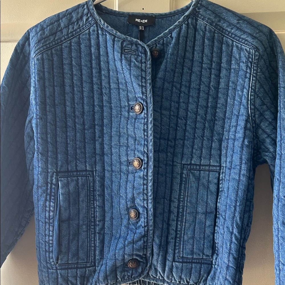 ME+EM Quilted Denim Jacket in Deep Blue